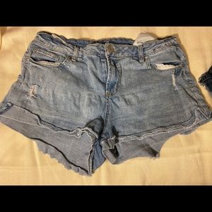 Denim shorts.